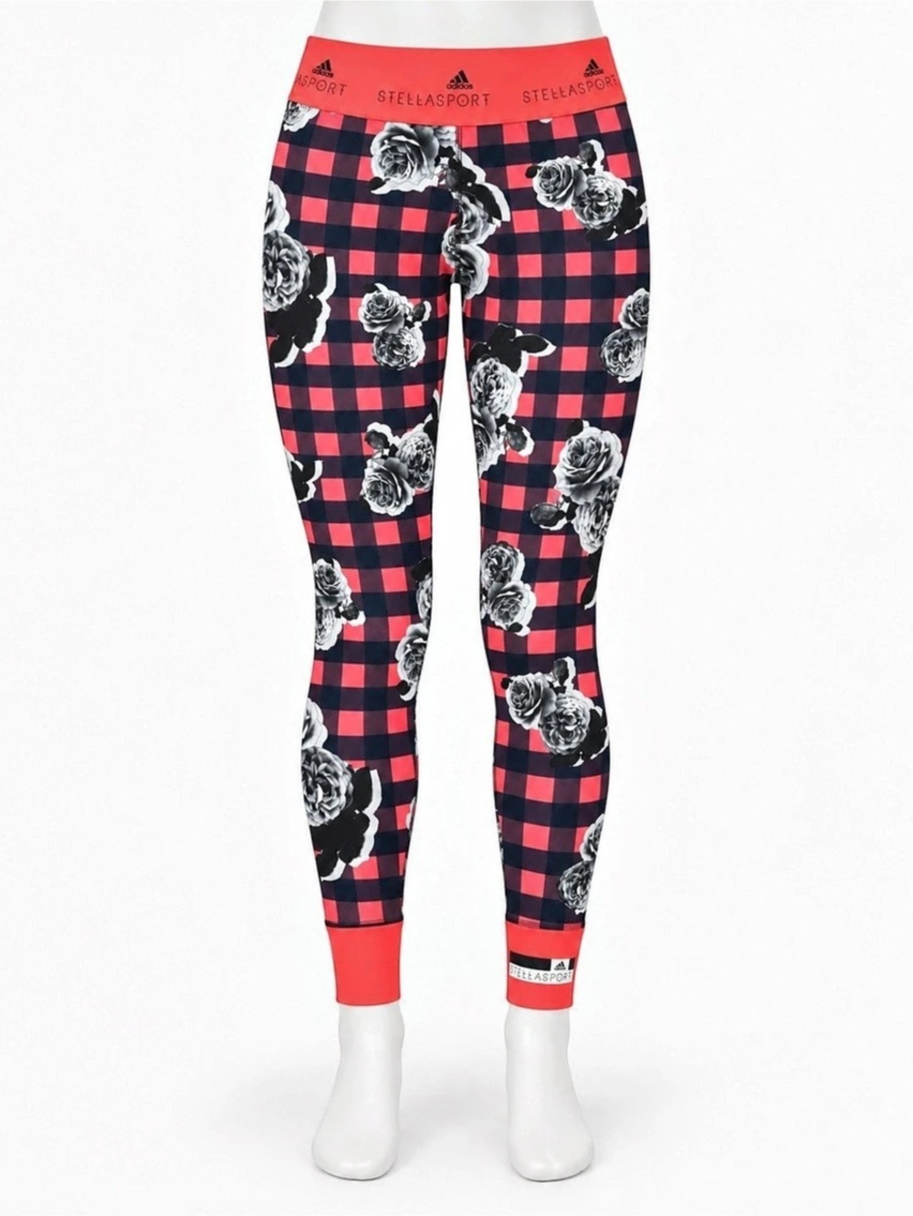 Adidas Stella McCartney StellaSport Floral Plaid Athletic Leggings Pink Navy